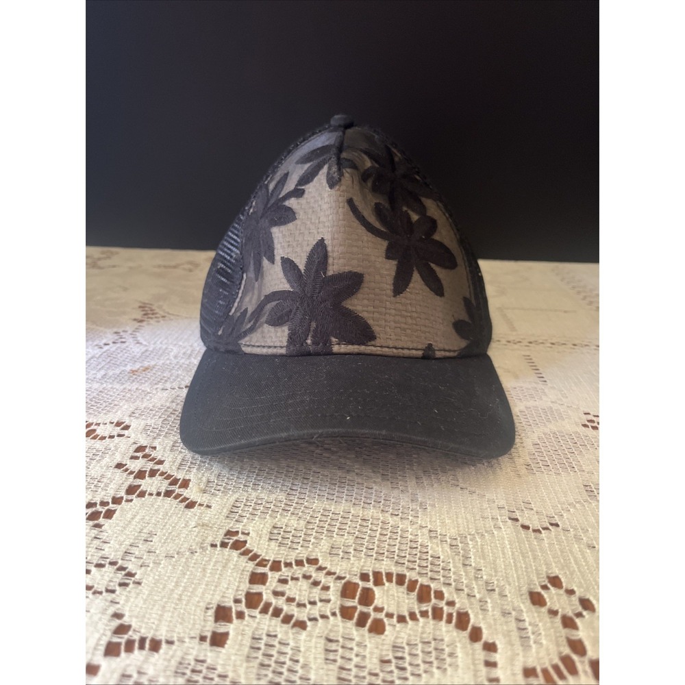 Pistil®️Eden Trucker Hat Womens Black Embroidered‎ Over Straw Front Net
